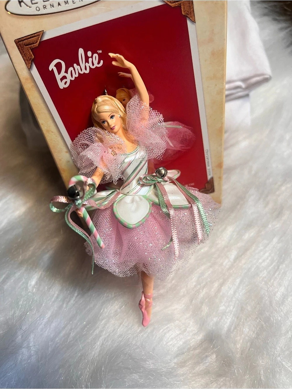 Barbie Peppermint Candy Cane Barbie Ornament Christmas Ornament 2004 Pink &